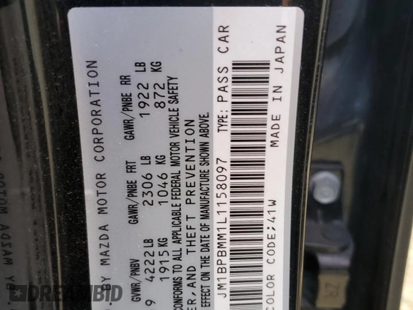 2020 Mazda 3 Preferred with VIN JM1BPBMM1L1158097, listed as a Copart auction lot 73256024 with 25,635 mi miles and Salvage title. Bid and sale history available at DreamBid. Image 14.