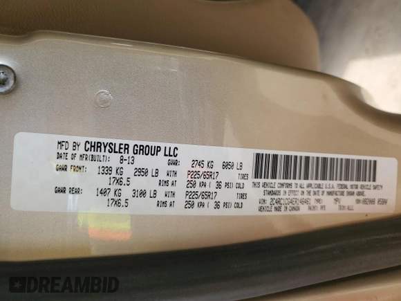 2014 Chrysler Town & Country Touring L 30th Anniversary with VIN 2C4RC1CG4ER146461, listed as a Copart auction lot 58491645 with 112,668 mi miles and Clean title. Bid and sale history available at DreamBid. Image 13.