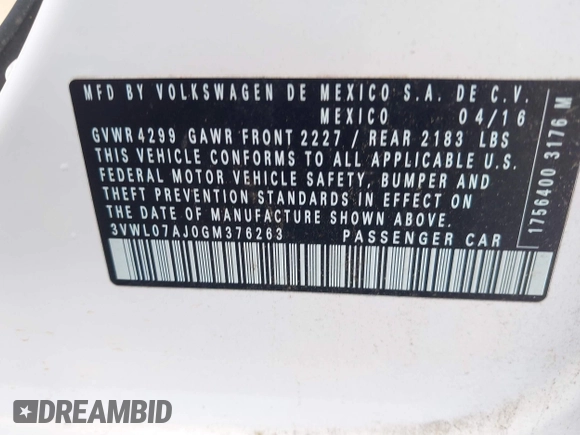 2016 Volkswagen Jetta SEL z VIN 3VWL07AJ0GM376263, wystawiony jako IAAI lot #42728100 z przebiegiem 213 315 mil mil oraz . Historia ofert i sprzedaży dostępna na DreamBid. Obrazek 9.