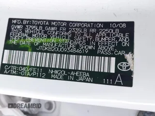 2009 Toyota Prius with VIN JTDKB20U093484619, listed as a IAAI auction lot 42110058 with 223,010 mi miles. Bid and sale history available at carsss.com. Image 9.