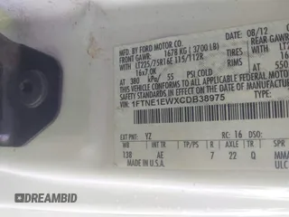 2012 Ford Econoline Cargo Commercial with VIN 1FTNE1EWXCDB38975, listed as a IAAI auction lot 41747167 with 331,484 mi miles and . Bid and sale history available at carsss.com. Image 9.