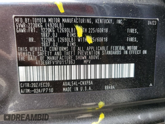 2023 Toyota RAV4 Hybrid XSE with VIN 4T3E6RFV1PU117863, listed as a Copart auction lot 60135555 with 28,248 mi miles and Salvage title. Bid and sale history available at DreamBid. Image 14.