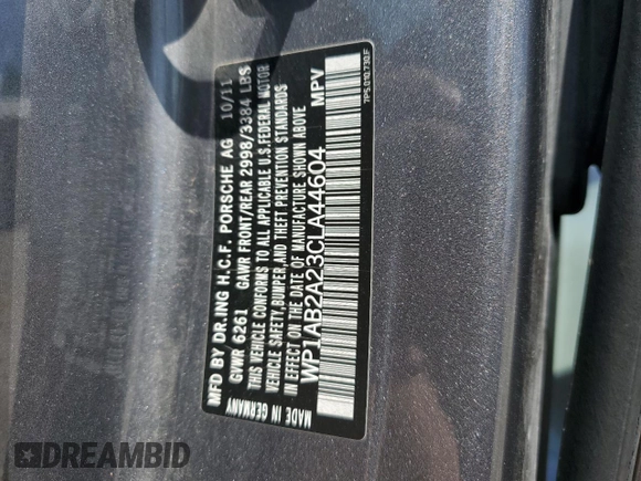 2012 Porsche Cayenne S с VIN WP1AB2A23CLA44604, выставлен на аукционе Copart как лот 58146455 с пробегом 370 299 миль миль и Списание • Salvage title. История ставок и продаж доступна на DreamBid. Изображение 12.