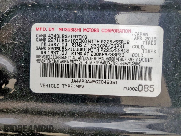 2016 Mitsubishi Outlander Sport 2.4 SE with VIN JA4AP3AW8GZ046051, listed as a Copart auction lot 50430275 with 130,534 mi miles and Salvage Title. Bid and sale history available at carsss.com. Image 14.