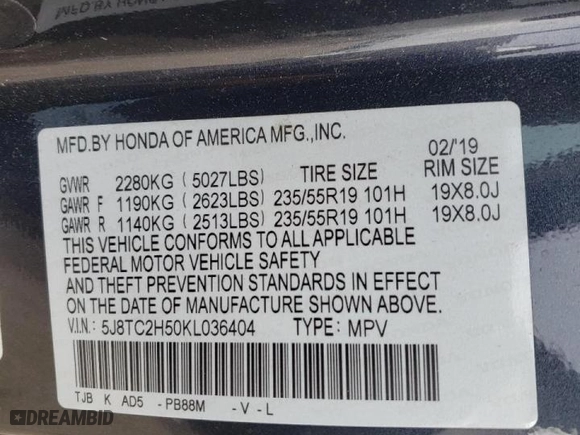 2019 Acura RDX w/Technology Pkg with VIN 5J8TC2H50KL036404, listed as a Copart auction lot 72705234 with 95,985 mi miles and Salvage Title. Bid and sale history available at carsss.com. Image 14.