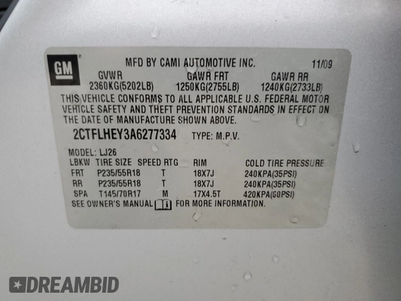 2010 GMC Terrain SLT-2 with VIN 2CTFLHEY3A6277334, listed as a Copart auction lot 43415575 with 166,716 mi miles and Clean Title. Bid and sale history available at carsss.com. Image 14.