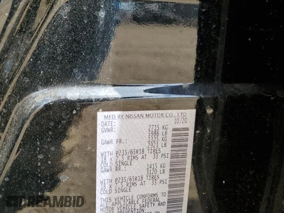 2020 Nissan Pathfinder S with VIN 5N1DR2AM2LC642044, listed as a Copart auction lot 54240045 with 36,484 mi miles and Salvage title. Bid and sale history available at DreamBid. Image 13.