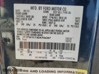 2013 Ford F-150 XL with VIN 1FTFW1CT4DKF84367, listed as a Copart auction lot 45874535 with 119,373 mi miles and Clean Title. Bid and sale history available at carsss.com. Image 12.
