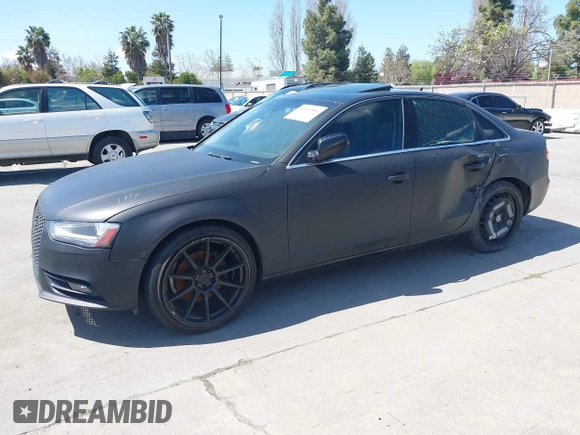2013 Audi A4 Premium with VIN WAUAFAFL8DN037541, listed as a IAAI auction lot 41949550 with 0 mi miles. Bid and sale history available at carsss.com. Image 2.
