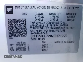 2022 GMC Sierra 1500 Limited Elevation with VIN 3GTP9CEK9NG171770, listed as a Copart auction lot 89390705 with 33,095 mi miles and Salvage Title. Bid and sale history available at carsss.com. Image 14.