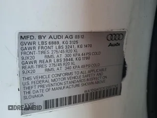 2012 Audi Q7 S line с VIN WA1DGAFE3CD007747, выставлен на аукционе Copart как лот 61543995 с пробегом 182 957 миль миль и Списание • Salvage title. История ставок и продаж доступна на DreamBid. Изображение 13.