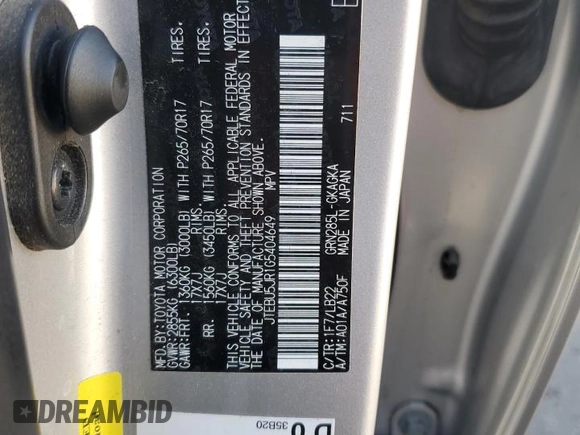 2016 Toyota 4Runner Limited with VIN JTEBU5JR1G5404649, listed as a Copart auction lot 73218214 with 95,167 mi miles and Salvage Title. Bid and sale history available at DreamBid. Image 13.