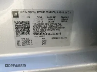 2020 Chevrolet Silverado 1500 Work Truck with VIN 3GCUYAEF0LG218078, listed as a Copart auction lot 50174455 with 101,394 mi miles and Salvage Title. Bid and sale history available at DreamBid. Image 13.