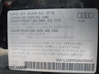 2016 Audi Q5 Premium Plus with VIN WA1L2AFP5GA036606, listed as a IAAI auction lot 41696026 with 102,893 mi miles. Bid and sale history available at carsss.com. Image 9.