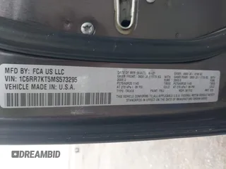 2021 Ram 1500 Tradesman с VIN 1C6RR7KT5MS573295, выставлен на аукционе IAAI как лот 42124907 с пробегом 71 286 миль миль и . История ставок и продаж доступна на DreamBid. Изображение 9.