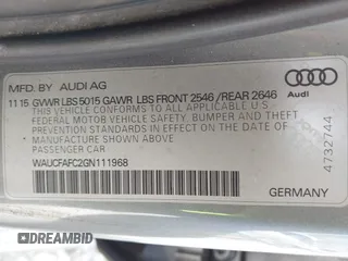 2016 Audi A6 Premium z VIN WAUCFAFC2GN111968, wystawiony jako IAAI lot #42003738 z przebiegiem 149 089 mil mil oraz . Historia ofert i sprzedaży dostępna na DreamBid. Obrazek 9.