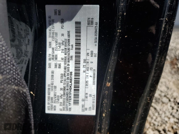 2019 Ford Ranger XL with VIN 1FTER1FH0KLA83106, listed as a Copart auction lot 72640274 with 46,075 mi miles and Salvage Title. Bid and sale history available at DreamBid. Image 12.