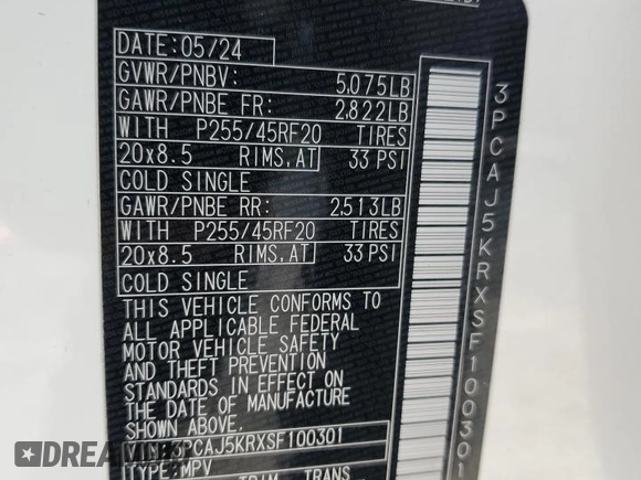 2025 Infiniti QX55 Essential with VIN 3PCAJ5KRXSF100301, listed as a Copart auction lot 54880725 with 1,425 mi miles and Salvage Title. Bid and sale history available at DreamBid. Image 14.