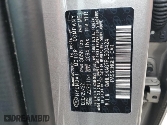 2023 Hyundai Elantra SEL with VIN KMHLS4AG7PU500424, listed as a Copart auction lot 55018164 with 2,642 mi miles and Salvage Title. Bid and sale history available at DreamBid. Image 12.