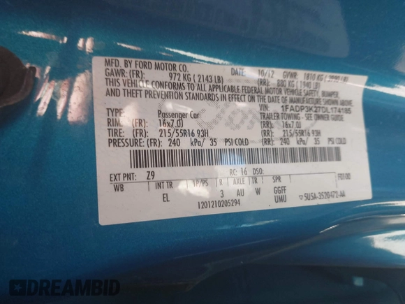2013 Ford Focus SE with VIN 1FADP3K27DL174185, listed as a IAAI auction lot 42137859 with 89,688 mi miles and . Bid and sale history available at carsss.com. Image 9.