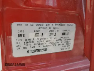2011 Chevrolet Aveo 1LT with VIN KL1TD5DE7BB127640, listed as a Copart auction lot 59947945 with 110,238 mi miles and Salvage title. Bid and sale history available at DreamBid. Image 12.