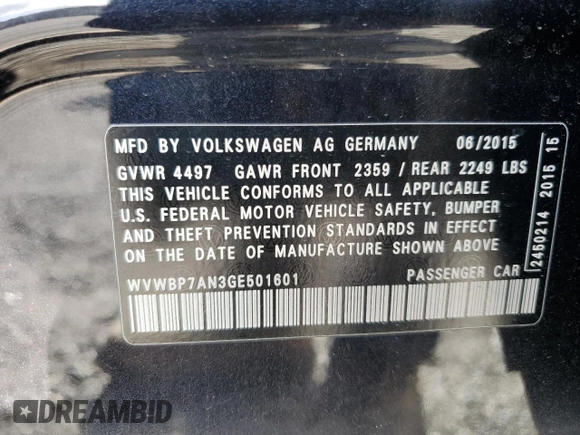 2016 Volkswagen CC Sport z VIN WVWBP7AN3GE501601, wystawiony jako Copart lot #48054325 z przebiegiem 115 911 mil mil oraz Szkoda całkowita • Salvage title. Historia ofert i sprzedaży dostępna na DreamBid. Obrazek 14.