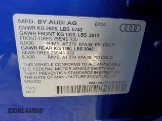 2024 Audi SQ5 Sportback Premium Plus with VIN WA124AFY2R2088187, listed as a Copart auction lot 73215564 with 106 mi miles and Salvage Title. Bid and sale history available at DreamBid. Image 12.