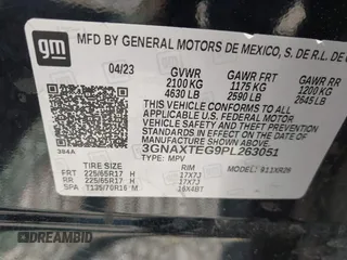 2023 Chevrolet Equinox LT z VIN 3GNAXTEG9PL263051, wystawiony jako IAAI lot #42340021 z przebiegiem 35 184 mil mil oraz . Historia ofert i sprzedaży dostępna na DreamBid. Obrazek 9.