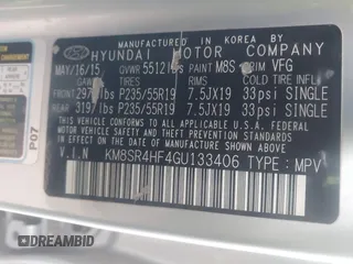 2016 Hyundai Santa Fe SE with VIN KM8SR4HF4GU133406, listed as a IAAI auction lot 41499947 with 109,741 mi miles. Bid and sale history available at carsss.com. Image 9.