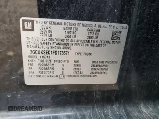 2015 Chevrolet Silverado 1500 LTZ with VIN 3GCUKSEC1FG173671, listed as a Copart auction lot 54342155 with 278,179 mi miles and Salvage Title. Bid and sale history available at DreamBid. Image 12.