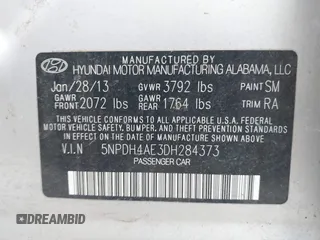 2013 Hyundai Elantra GLS with VIN 5NPDH4AE3DH284373, listed as a IAAI auction lot 42654883 with 256,367 mi miles and . Bid and sale history available at DreamBid. Image 9.
