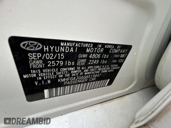 2016 Hyundai Azera с VIN KMHFG4JG4GA519447, выставлен на аукционе Copart как лот 56961515 с пробегом 48 483 миль миль и Чистый • Clean title. История ставок и продаж доступна на DreamBid. Изображение 10.
