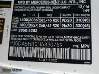 2017 Mercedes-Benz GLE with VIN 4JGDA5HB0HA890759, listed as a Copart auction lot 48992685 with 85,976 mi miles and Salvage Title. Bid and sale history available at carsss.com. Image 13.
