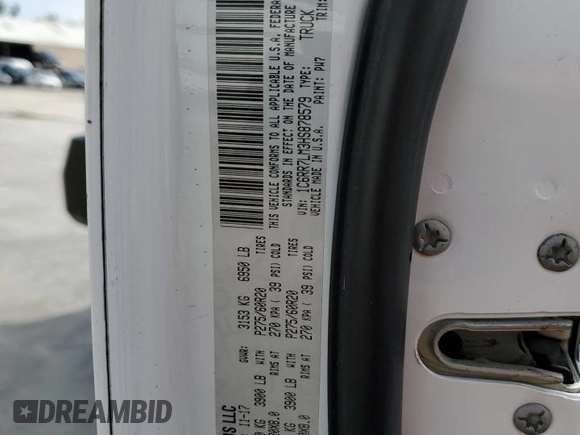 2017 Ram 1500 Big Horn with VIN 1C6RR7LM3HS878579, listed as a Copart auction lot 54147005 with 147,061 mi miles and Clean title. Bid and sale history available at DreamBid. Image 12.