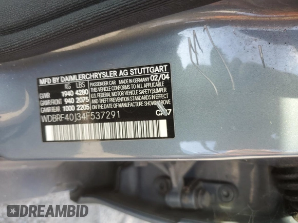 2004 Mercedes-Benz C 230 Kompressor with VIN WDBRF40J34F537291, listed as a Copart auction lot 84292144 with 199,990 mi miles and Clean Title. Bid and sale history available at DreamBid. Image 12.