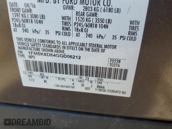2016 Ford Explorer XLT with VIN 1FM5K8D84GGD06212, listed as a Copart auction lot 42889885 with Not Provided miles and Salvage Title. Bid and sale history available at carsss.com. Image 14.