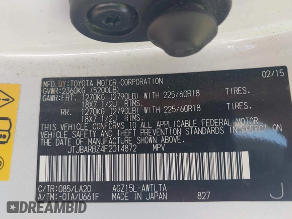 2015 Lexus NX 200t с VIN JTJBARBZ4F2014872, выставлен на аукционе IAAI как лот 42073349 с пробегом 85 139 миль миль и . История ставок и продаж доступна на DreamBid. Изображение 9.