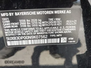 2022 BMW X3 M40i with VIN 5UX83DP00N9K07562, listed as a IAAI auction lot 42068849 with Not Provided miles and . Bid and sale history available at DreamBid. Image 9.