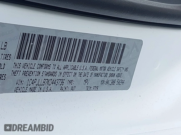 2019 Jeep Cherokee Latitude Plus z VIN 1C4PJLLB7KD443736, wystawiony jako IAAI lot #41632280 z przebiegiem 108 314 mil mil oraz . Historia ofert i sprzedaży dostępna na DreamBid. Obrazek 9.