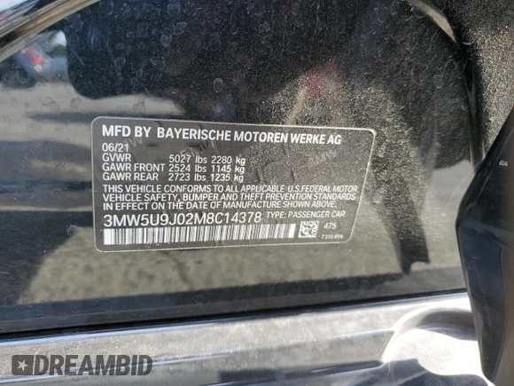 2021 BMW 3 Series M340i xDrive with VIN 3MW5U9J02M8C14378, listed as a Copart auction lot 48590905 with 29,848 mi miles and Salvage Title. Bid and sale history available at carsss.com. Image 12.