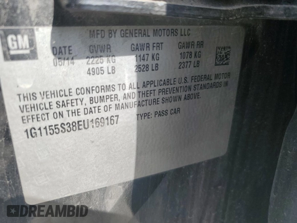 2014 Chevrolet Impala LTZ with VIN 1G1155S38EU169167, listed as a Copart auction lot 73174254 with 156,884 mi miles and Salvage Title. Bid and sale history available at DreamBid. Image 12.