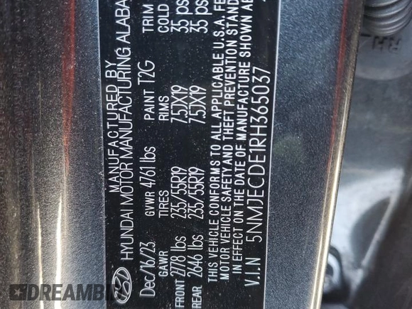 2024 Hyundai Tucson Limited with VIN 5NMJECDE1RH365037, listed as a Copart auction lot 45140755 with 14,393 mi miles and Salvage Title. Bid and sale history available at carsss.com. Image 13.