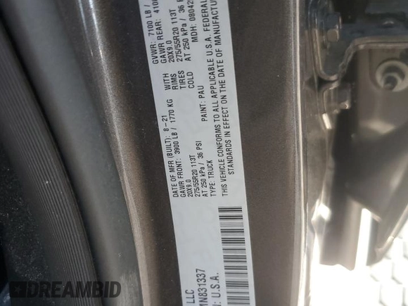 2021 Ram 1500 Big Horn with VIN 1C6SRFBT1MN831337, listed as a Copart auction lot 84891484 with 69,700 mi miles and Salvage Title. Bid and sale history available at carsss.com. Image 12.