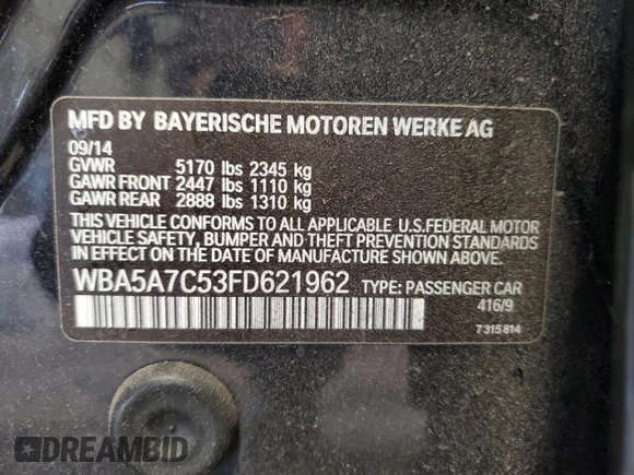2015 BMW 5 Series 528i xDrive with VIN WBA5A7C53FD621962, listed as a Copart auction lot 78885114 with 99,892 mi miles and Clean title. Bid and sale history available at DreamBid. Image 12.
