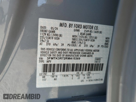 2024 Ford Mustang Mach-E Premium z VIN 3FMTK3R72RMA15369, wystawiony jako Copart lot #50387625 z przebiegiem 1 440 mil mil oraz Szkoda całkowita • Salvage title. Historia ofert i sprzedaży dostępna na DreamBid. Obrazek 14.
