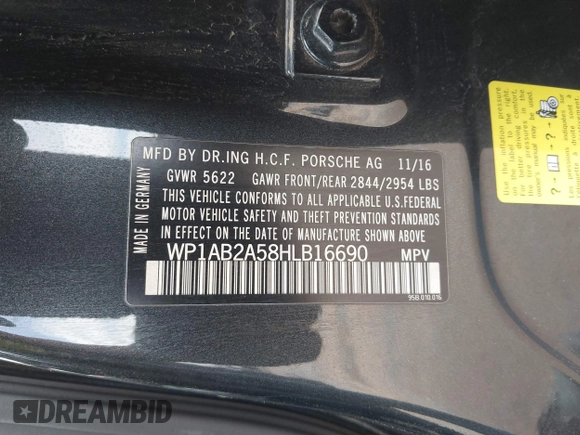 2017 Porsche Macan S with VIN WP1AB2A58HLB16690, listed as a IAAI auction lot 41901148 with Not Provided miles and . Bid and sale history available at DreamBid. Image 9.