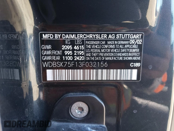 2003 Mercedes-Benz SL 500 z VIN WDBSK75F13F032156, wystawiony jako Copart lot #78315524 z przebiegiem 146 205 mil mil oraz Czysty tytuł • Clean title. Historia ofert i sprzedaży dostępna na DreamBid. Obrazek 12.