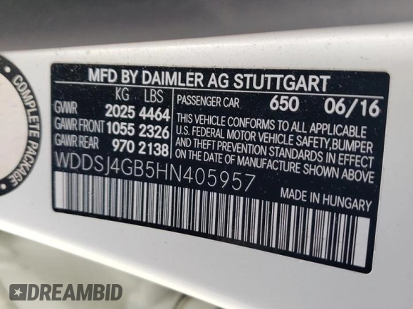 2017 Mercedes-Benz CLA 250 with VIN WDDSJ4GB5HN405957, listed as a Copart auction lot 45669834 with 49,535 mi miles and . Bid and sale history available at DreamBid. Image 12.