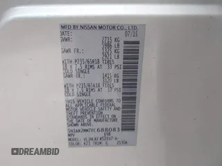 2015 Nissan Pathfinder S z VIN 5N1AR2MM7FC688083, wystawiony jako IAAI lot #42156969 z przebiegiem 99 752 mil mil oraz . Historia ofert i sprzedaży dostępna na DreamBid. Obrazek 9.