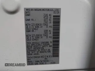 2019 Nissan Rogue SL with VIN 5N1AT2MV1KC827435, listed as a IAAI auction lot 41480759 with 55,842 mi miles. Bid and sale history available at carsss.com. Image 9.
